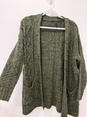 Smell the Roses Olive Green Cable Knit Open Cardigan
